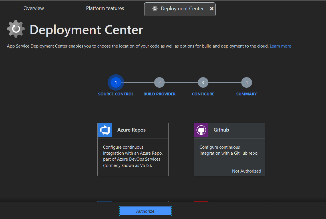 Select Deployment Center