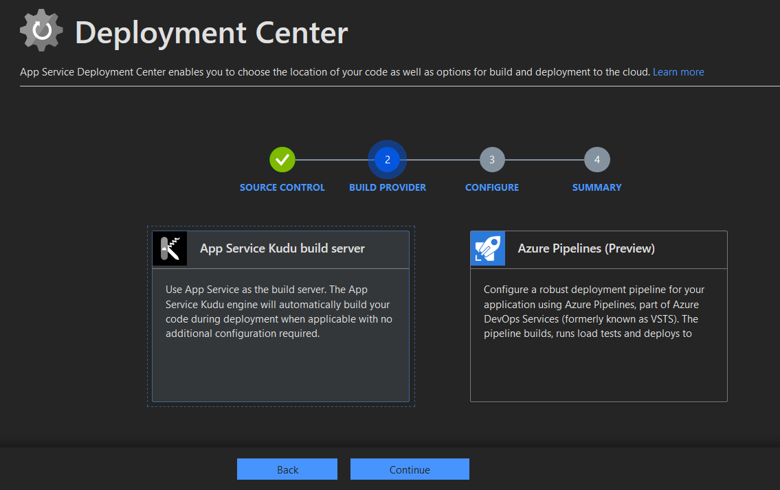 Select Deployment Center