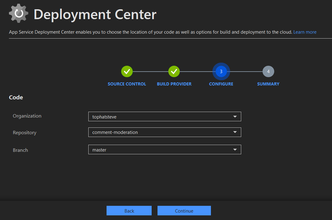 Select Deployment Center